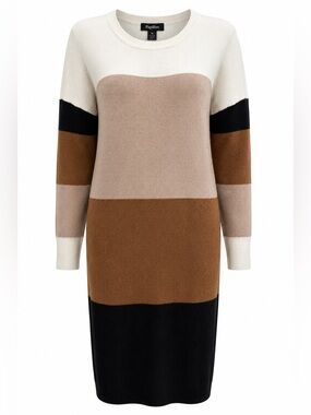 Papillon Color Block Sweater Dress Beige Camel Black Medium